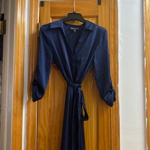 INC blue “WEAR TO WORK” button up long sleeve dress